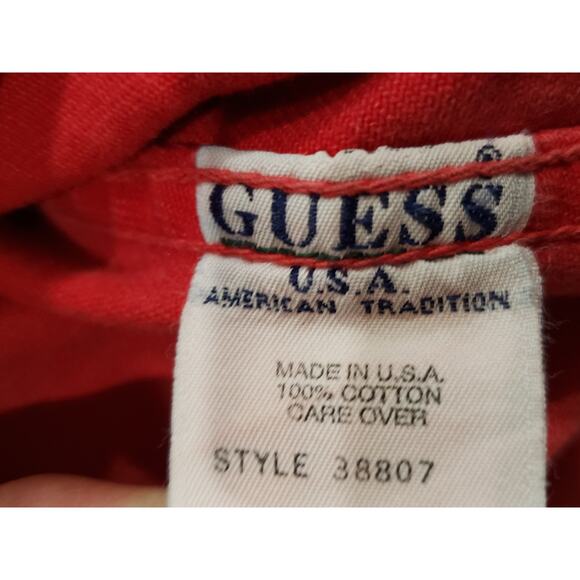 Vintage Guess Red Denim Button Up Collared Jacket Made in USA American Tradition - Picture 7 of 10